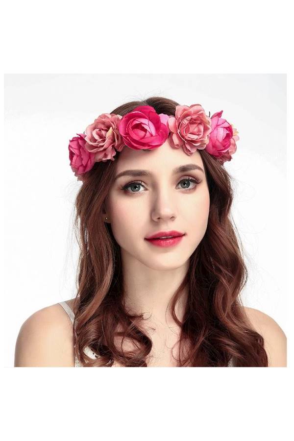 Generic Artificial Flower Beach Headband Pink/Green  - Image 4
