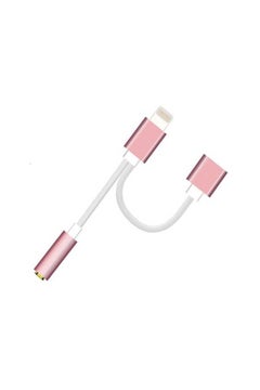 2 In 1 Lightning Adapter Cable Charge And Headphone Splitter For Apple iPhone 7/7 Plus White/Pink