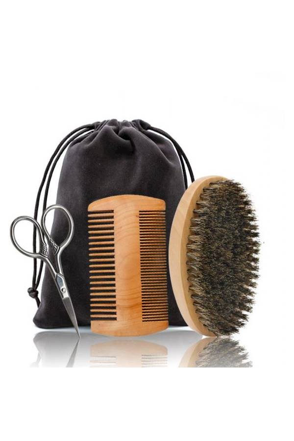 3-Piece Beard Shaping Tool Set Brown/Silver - Image 1