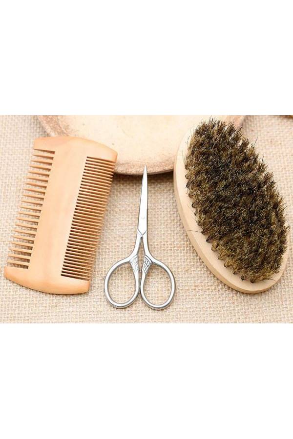 3-Piece Beard Shaping Tool Set Brown/Silver - Image 3