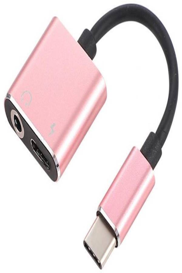 محول جاك صوت وشاحن لسماعة رأس من النوع USB Type C، ومحول سماعة رأس إستريو 2 في 1 من منفذ Type USB C إلى كبل 3.5مم لهاتف شاومي هواوي ميت والمزيد زهري/أسود/فضي - Image 1