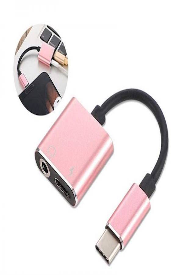 محول جاك صوت وشاحن لسماعة رأس من النوع USB Type C، ومحول سماعة رأس إستريو 2 في 1 من منفذ Type USB C إلى كبل 3.5مم لهاتف شاومي هواوي ميت والمزيد زهري/أسود/فضي - Image 3