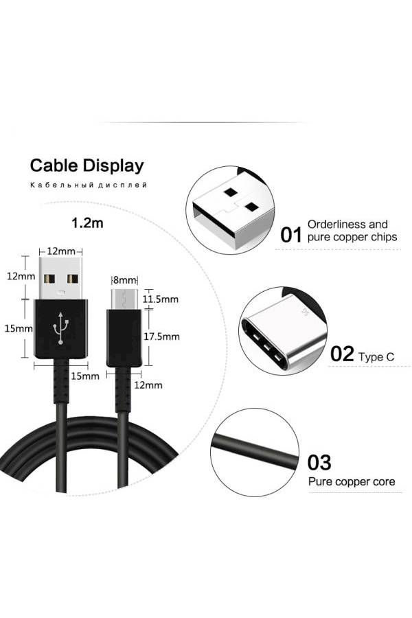 Generic - 3-Pin Charging Adapter For Samsung Note 8/Note 9/S8/S8+/S9/S9+/S10/S10+ With Type-C Charging Cable Black - Image 1