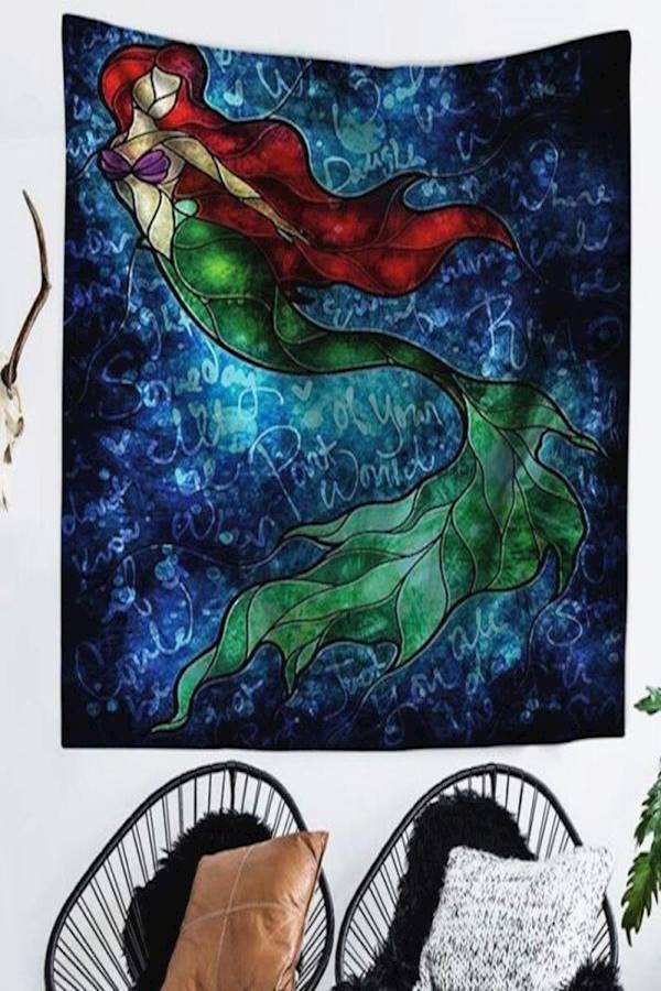Mermaid Printed Beach Towel Wall Art Tapestry Green/Red/Blue - Image 2