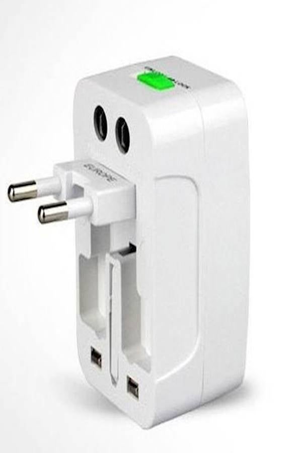ماركة غير محددة - مقبس كهرباء شامل كل أنواع القوابس مزود بمنفذي USB أبيض - Image 1