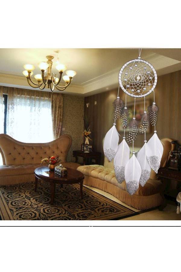 دريم كاتشر مصنوعة يدوياً ومزينة بخرز فضي أبيض  - Image 2