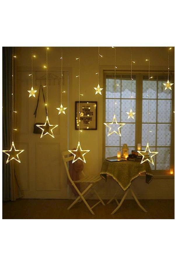 Generic - 12 Stars LED Curtain String Set Yellow 6.7x3.3feet - Image 1