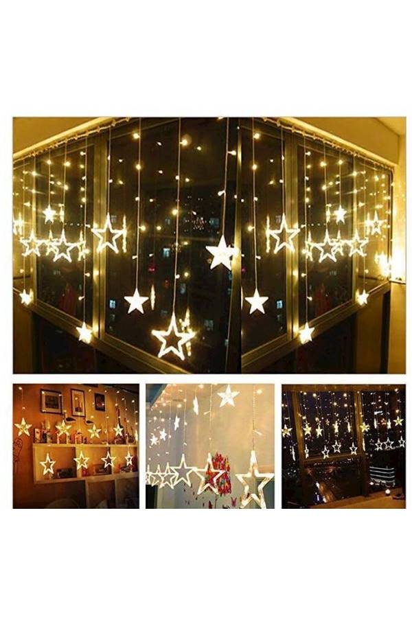 Generic - 12 Stars LED Curtain String Set Yellow 6.7x3.3feet - Image 1