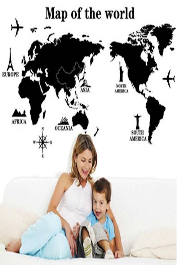 ملصقات جدارية قابلة للإزالة من البولي فينيل كلوريد مطبوع عليها خريطة العالم أسود - Image 4