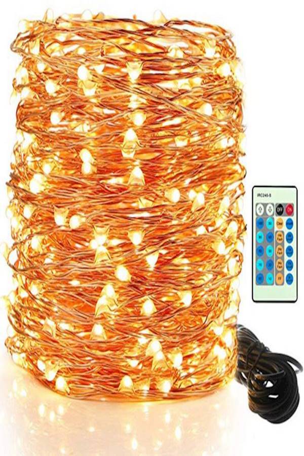 100 Lights/Copper Wire Remote Control Led Lights Beige 10meter 
