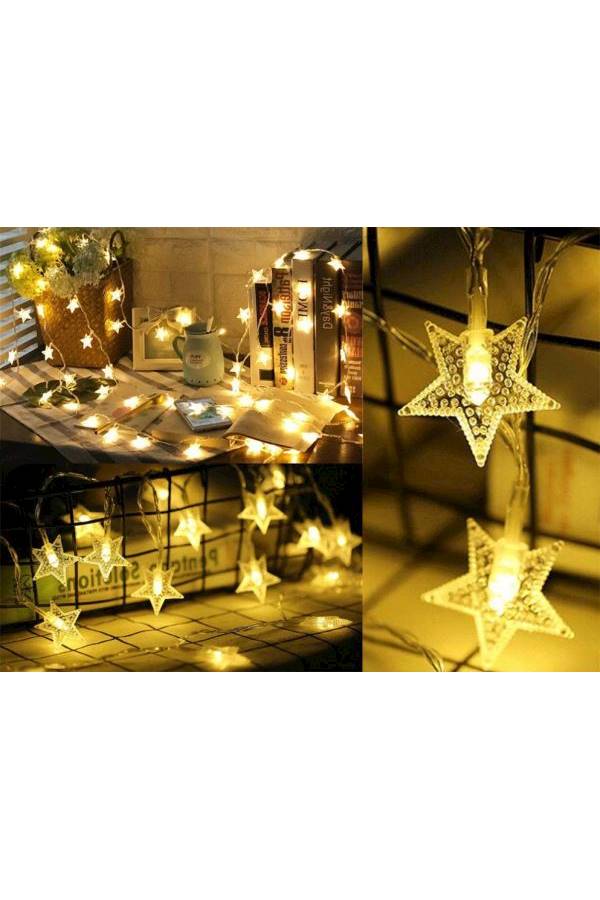 شريط إضاءة مكون من 50 مصباح LED بتصميم نجوم أبيض/ذهبي - Image 4
