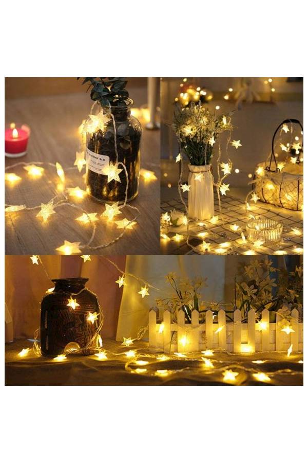 شريط إضاءة مكون من 50 مصباح LED بتصميم نجوم أبيض/ذهبي - Image 2