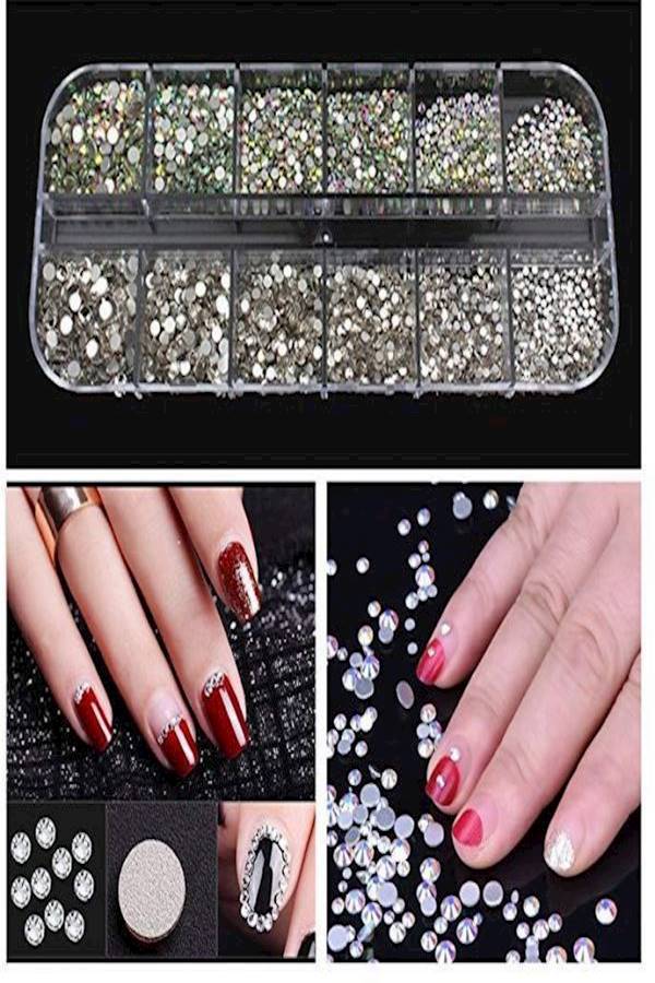 قطع متلألئة دائرية لتزيين الأظافر من حجر الراين مكونة من 2080 قطعة شفاف/ وردي/ أصفر - Image 2