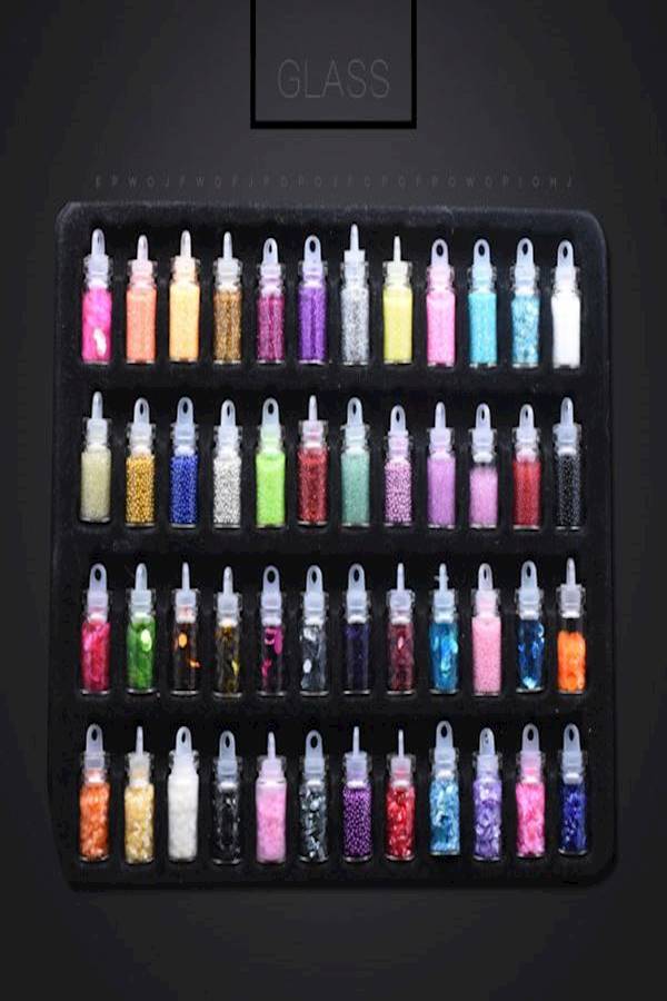مجموعة إكسسوارات لامعة لفن تزيين الأظافر من 48 قطعة وردي/ أزرق/ أسود - Image 2