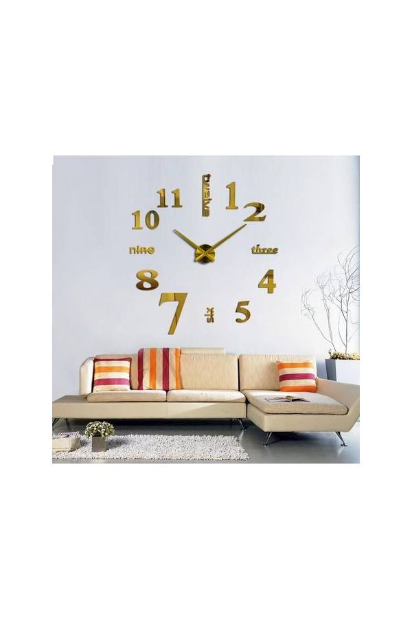 ملصق ساعة حائط كبيرة وثلاثية الأبعاد بنمط أحرف وأرقام مصنوع من الأكريليك، يمكن تركيبه بنفسك ذهبي - Image 2