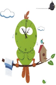 Novelty Mascot Owl Wall Clock 3D DIY Sticker Multicolour 30x90 x4cm