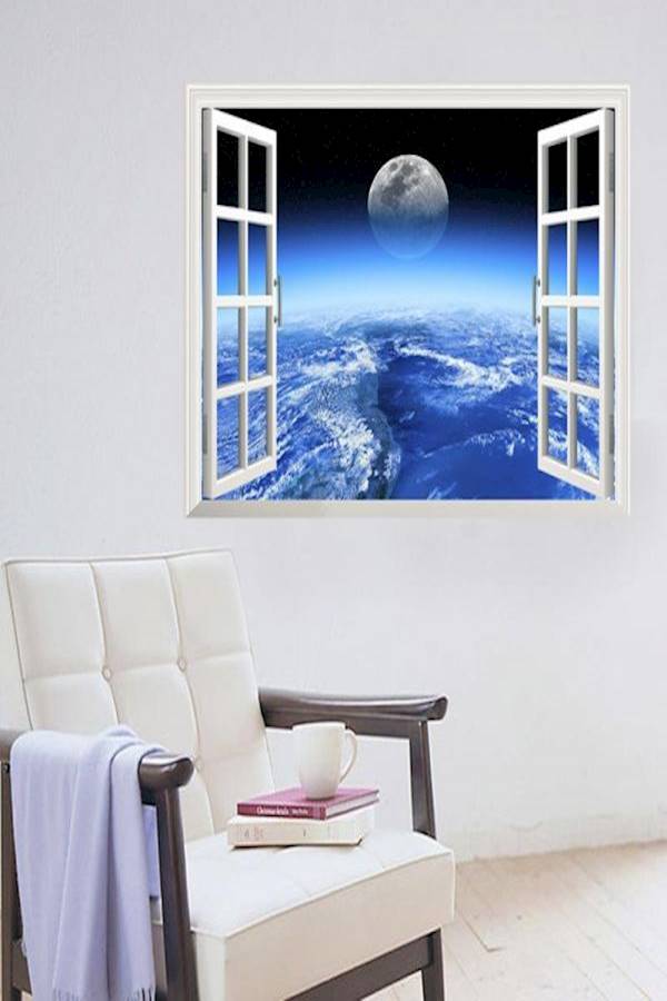 3D Window Outer Space Galaxy Wall Sticker Multicolour 60x90centimeter - Image 1