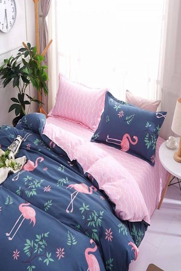 طقم ألحفة مكوّن من 4 قطع cotton أزرق/ وردي Twin  - Image 4