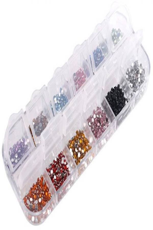 عبوة تحتوي على 12 نوعاً من أحجار الراين المغطاة بشرائح القصدير اللامعة لتزيين الأظافر متعدد الألوان - Image 2