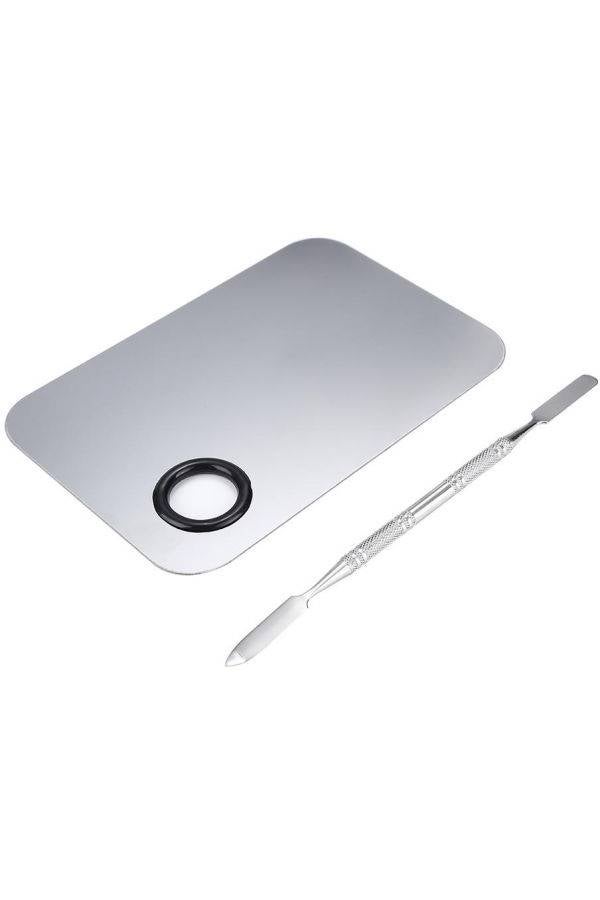 لوح مسطح لخلط مستحضرات التجميل مع أداة للخلط فضي - Image 1