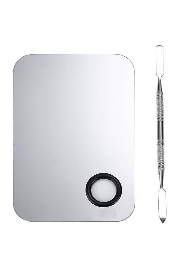 لوح مسطح لخلط مستحضرات التجميل مع أداة للخلط فضي - Image 2