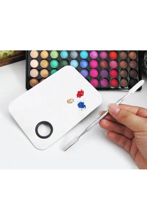 لوح مسطح لخلط مستحضرات التجميل مع أداة للخلط فضي - Image 3