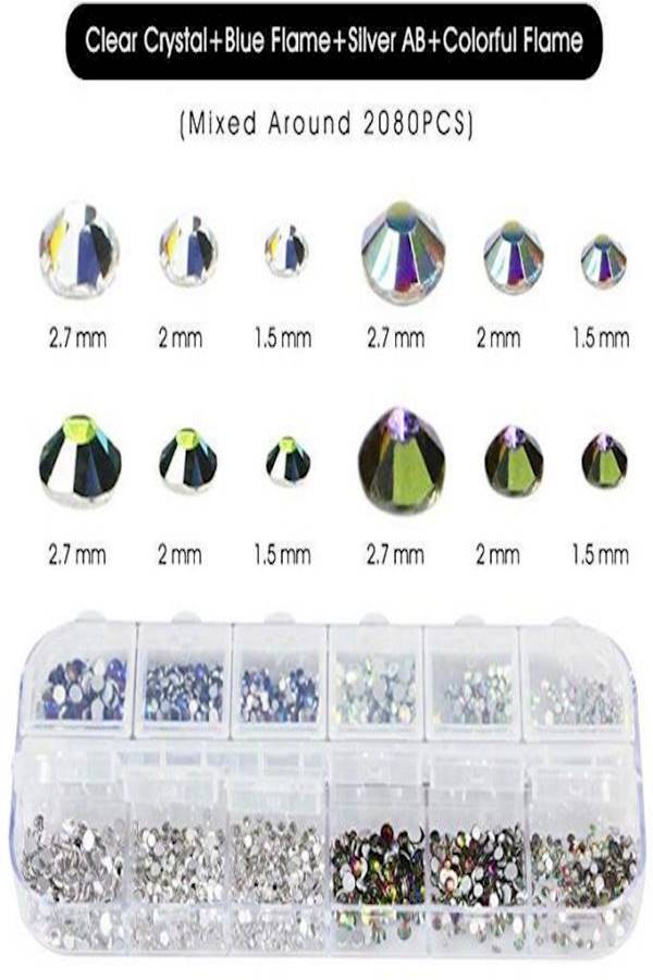 قطع متلألئة دائرية لتزيين الأظافر من حجر الراين مكونة من 2080 قطعة متعدد الألوان - Image 2