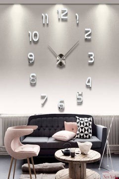 ماركة غير محددة ملصق جدارثلاثي الأبعاد على شكل ساعة فضي  - Image 1