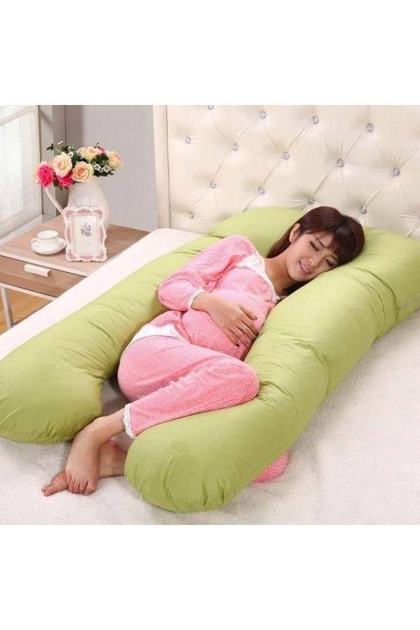 U Shaped Full Body Pillow Cotton Green 120x80cm - Image 2