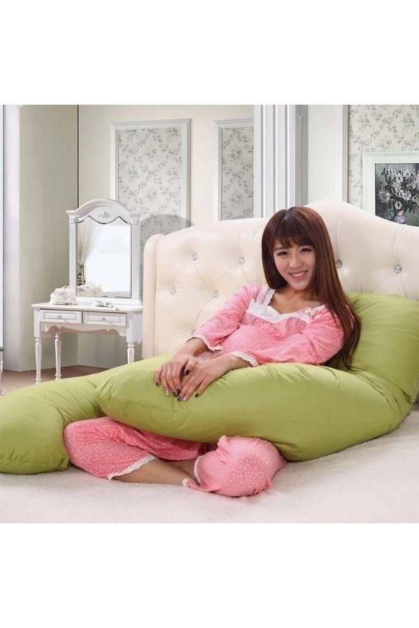 U Shaped Full Body Pillow Cotton Green 120x80cm - Image 4