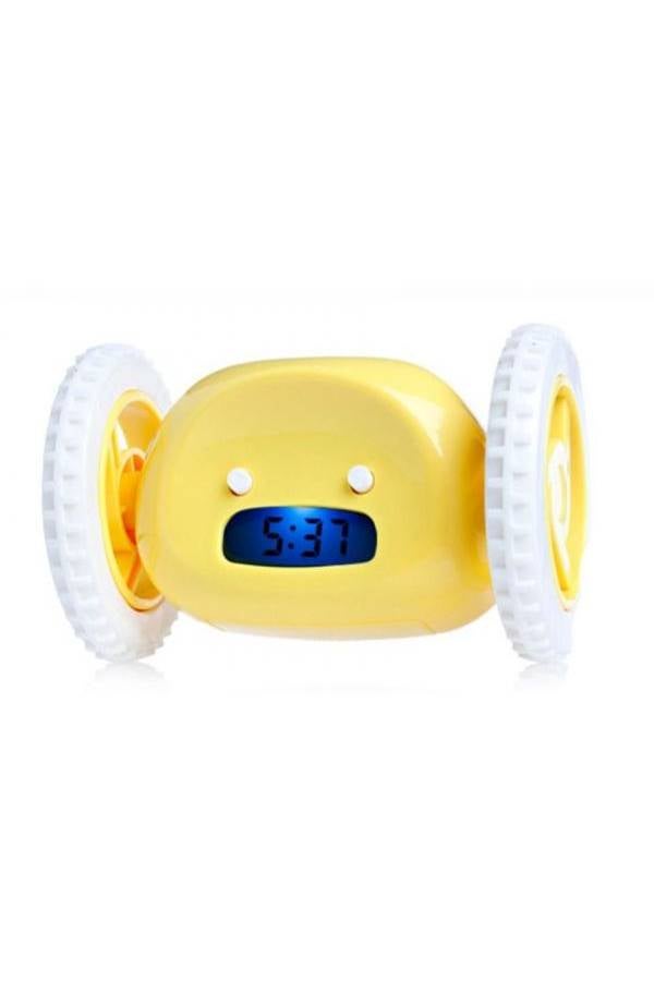 Lcd Display Running Clock Alarm With Moving Wheels Yellow/White 
