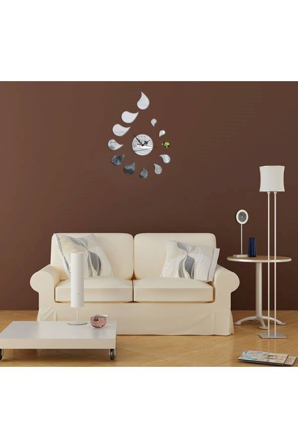 Creative DIY Beads Acrylic Mirror Wall Clock Blue/Silver  - Image 3