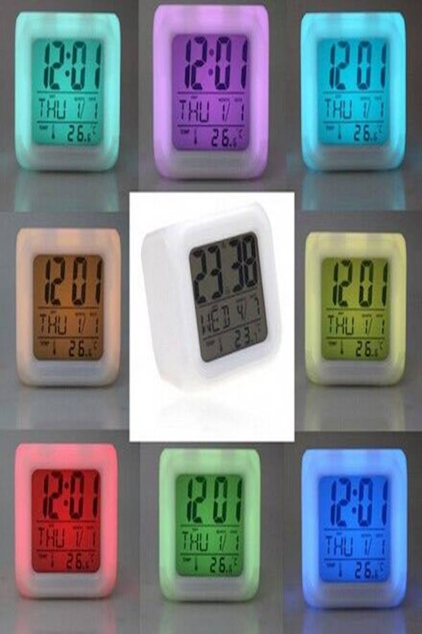 Generic - Glowing Led 7 Color Change Digital Alarm Clock White - Image 1
