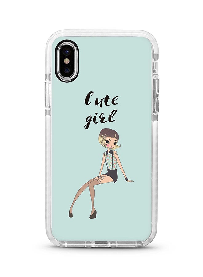 غطاء حماية واقٍ لهاتف أبل آيفون XS ماكس طبعة كاملة بتصميم فتاة لطيفة خجولة مكتوب عليه Cute Girl