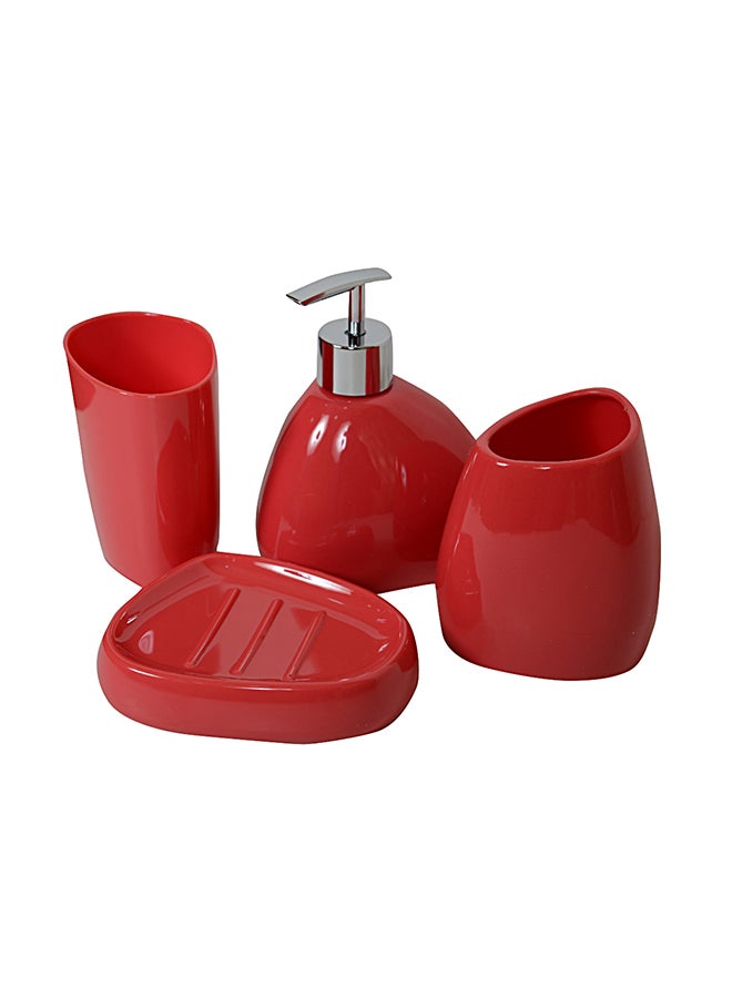 4-Piece Bathroom Accessories Set Red/Silver 9centimeter