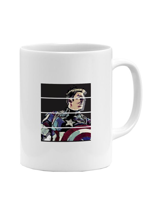 LOUD UNIVERSE Captain America Face Art Printed Coffee Mug White/Black/Blue  - Image 1