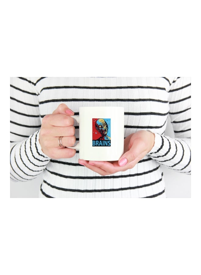 LOUD UNIVERSE Brains Zombie Hope Poster Printed Coffee Mug White/Red/Blue - Image 3