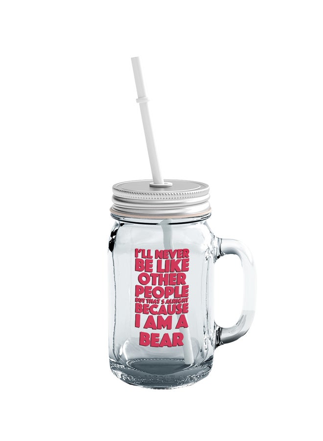 LOUD UNIVERSE Friend Quote Printed Mason Jar With Straw Clear/Red  - Image 1
