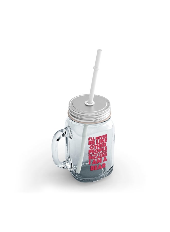 LOUD UNIVERSE Friend Quote Printed Mason Jar With Straw Clear/Red  - Image 2