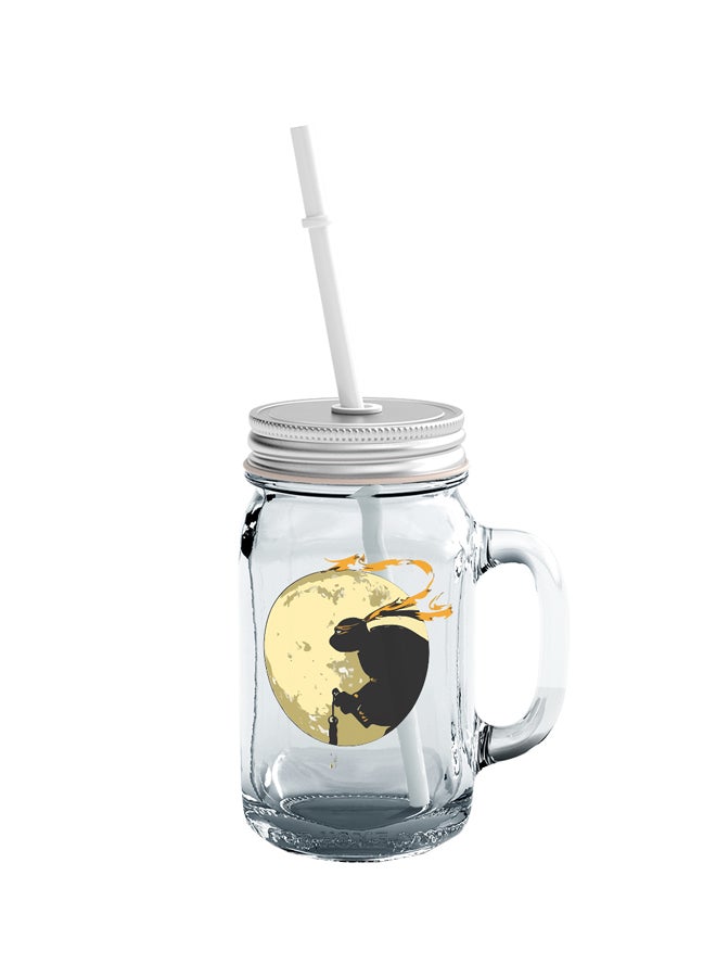 LOUD UNIVERSE Michelangelo Ninja Turtle Printed Mason Jar With Straw Clear/Black/Beige  - Image 1