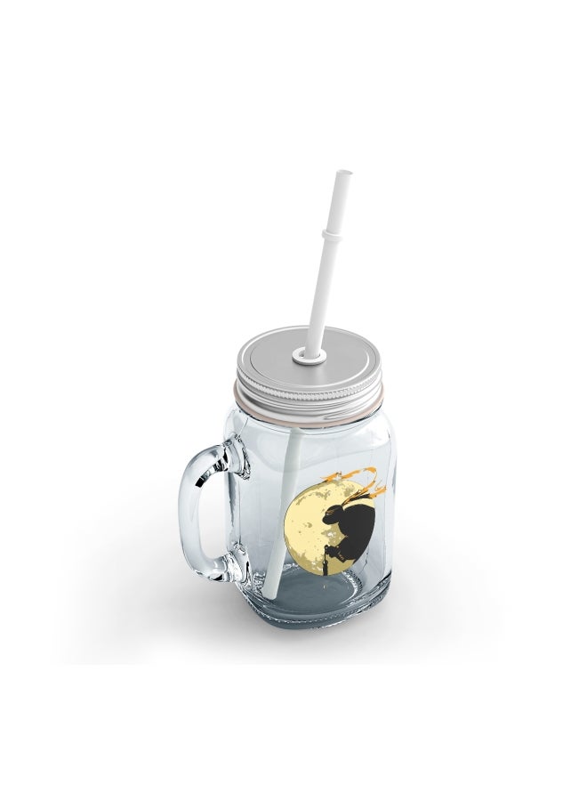 LOUD UNIVERSE Michelangelo Ninja Turtle Printed Mason Jar With Straw Clear/Black/Beige  - Image 2