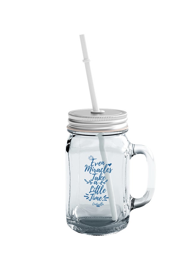 LOUD UNIVERSE Cinderella Quote Printed Mason Jar With Straw Clear/Blue/Silver  - Image 1