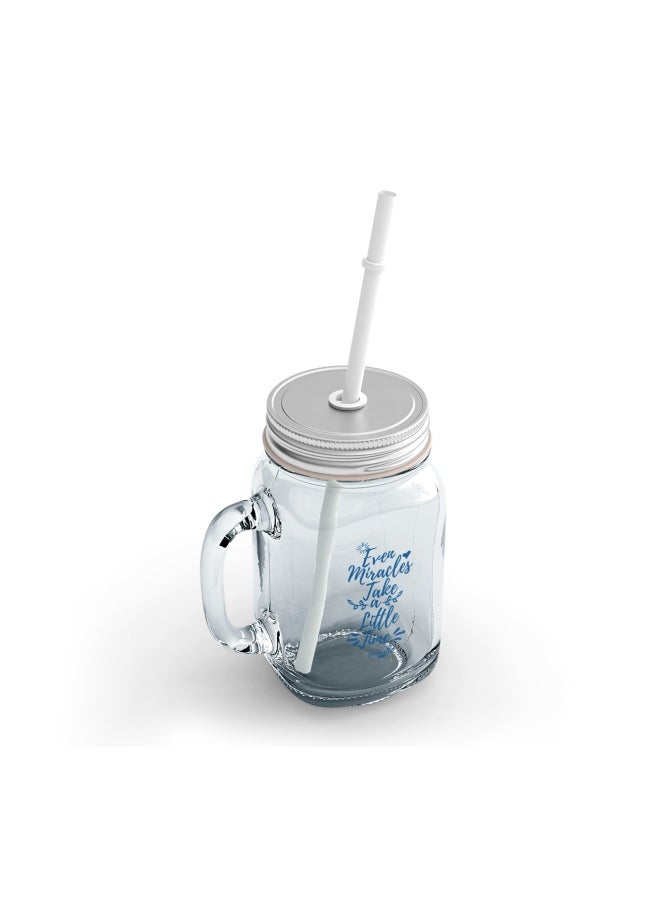 LOUD UNIVERSE Cinderella Quote Printed Mason Jar With Straw Clear/Blue/Silver  - Image 2