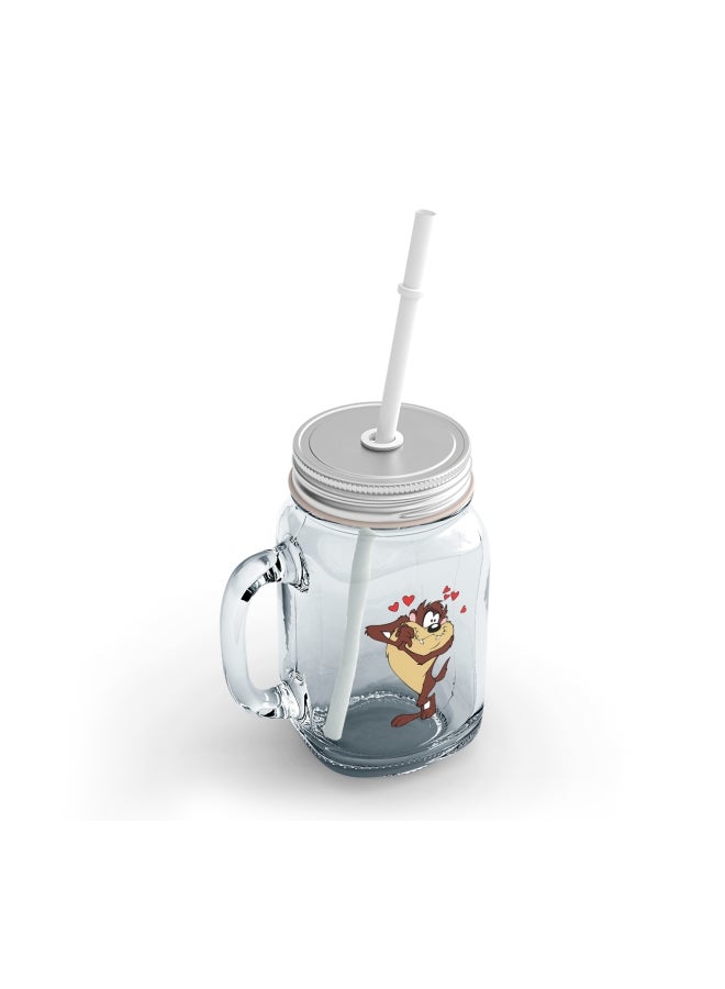 LOUD UNIVERSE Taz In Love Printed Mason Jar With Straw Clear/Beige/Brown  - Image 2