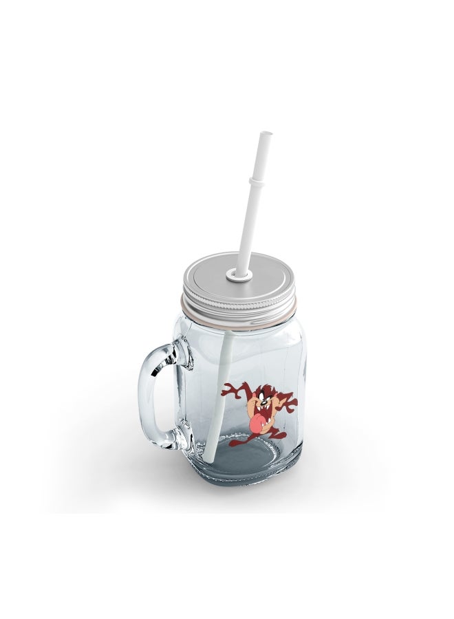 LOUD UNIVERSE Crazy Tazmania Printed Mason Jar With Straw Clear/Beige/Brown  - Image 2