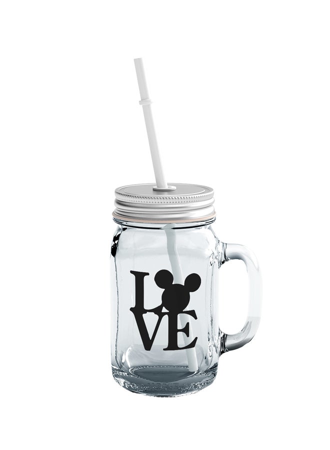 LOUD UNIVERSE Love Printed Mason Jar With Straw Clear/Black/Silver  - Image 1