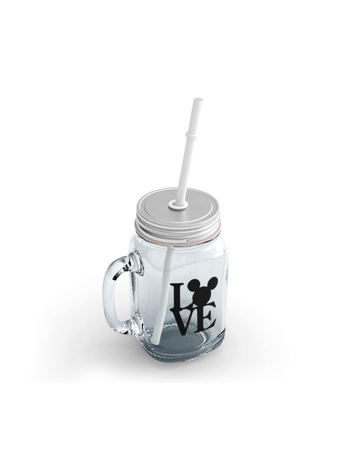 LOUD UNIVERSE Love Printed Mason Jar With Straw Clear/Black/Silver  - Image 2