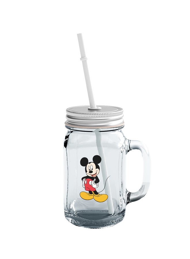LOUD UNIVERSE Mickey Mouse Printed Mason Jar With Straw Clear/Red/Yellow  - Image 1