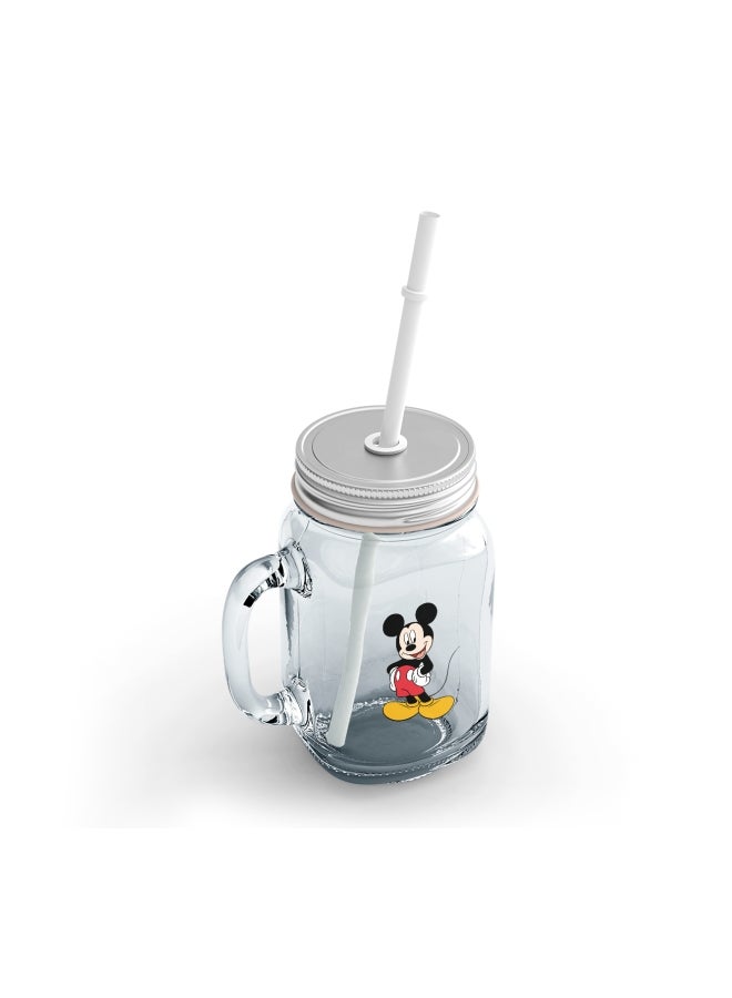 LOUD UNIVERSE Mickey Mouse Printed Mason Jar With Straw Clear/Red/Yellow  - Image 2