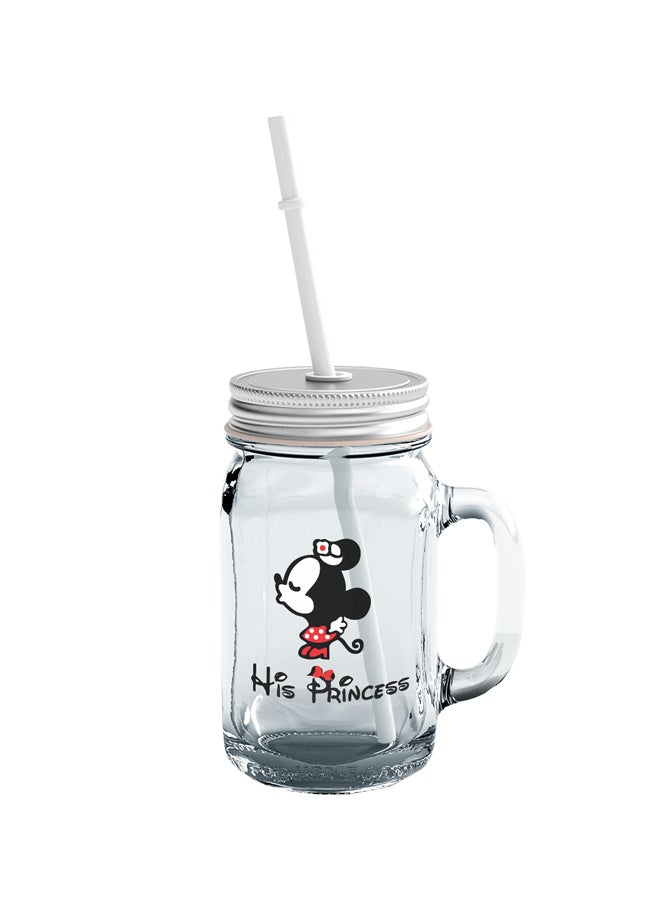 LOUD UNIVERSE - Minnie Mouse Printed Mason Jar With Straw Clear/Black/Red - Image 1
